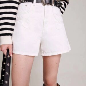 MAJE Embroidered White Denim Shorts for Women - Brand new